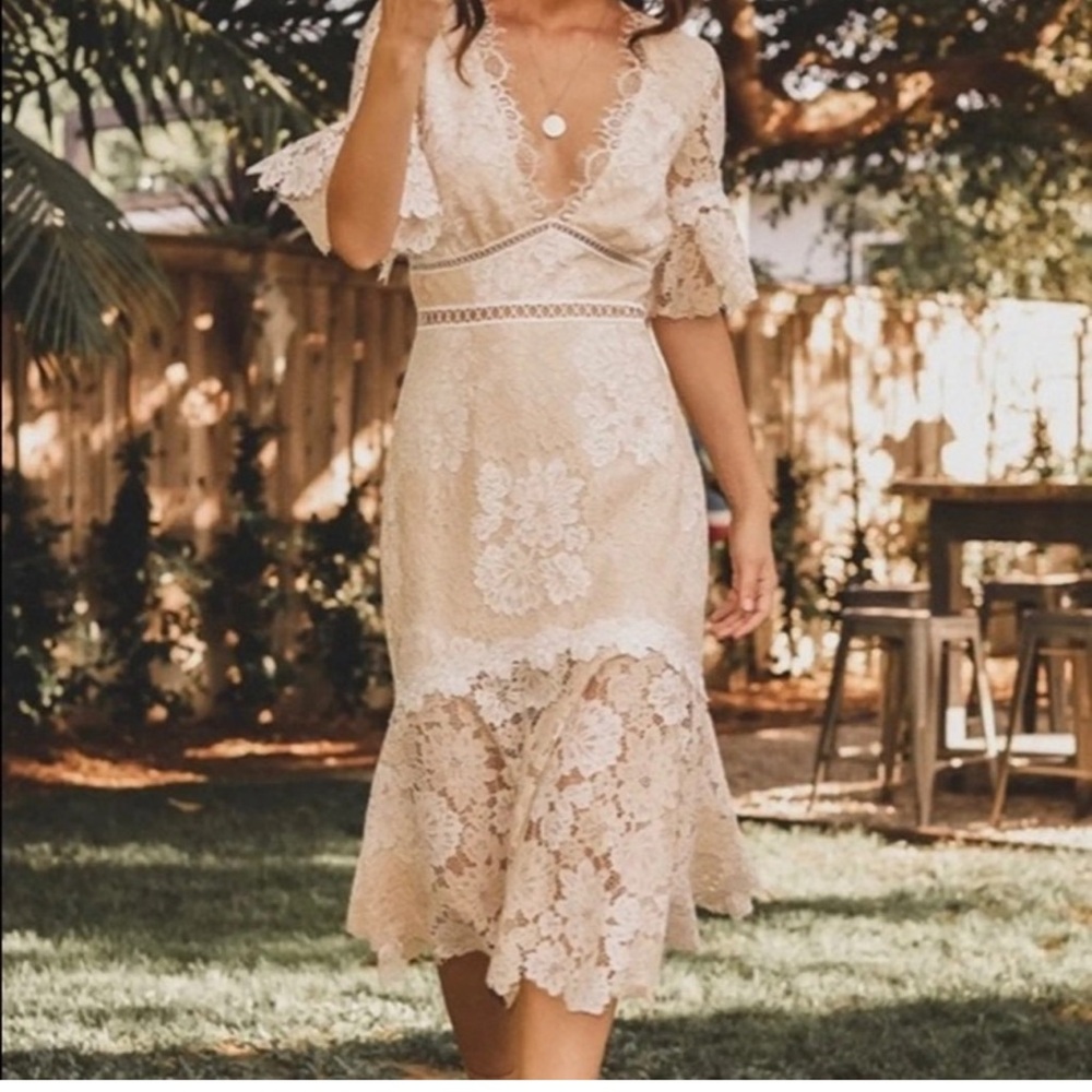 SAYLOR Maggy Lace Cream white floral midi dress women size small
